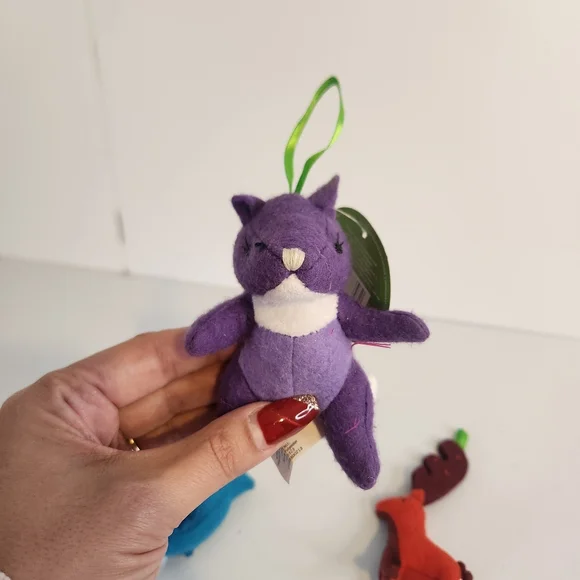 Starbucks Plush Felt Christmas Ornament Purple Fox Red Reindeer Blue Bird Set - Picture 3 of 5